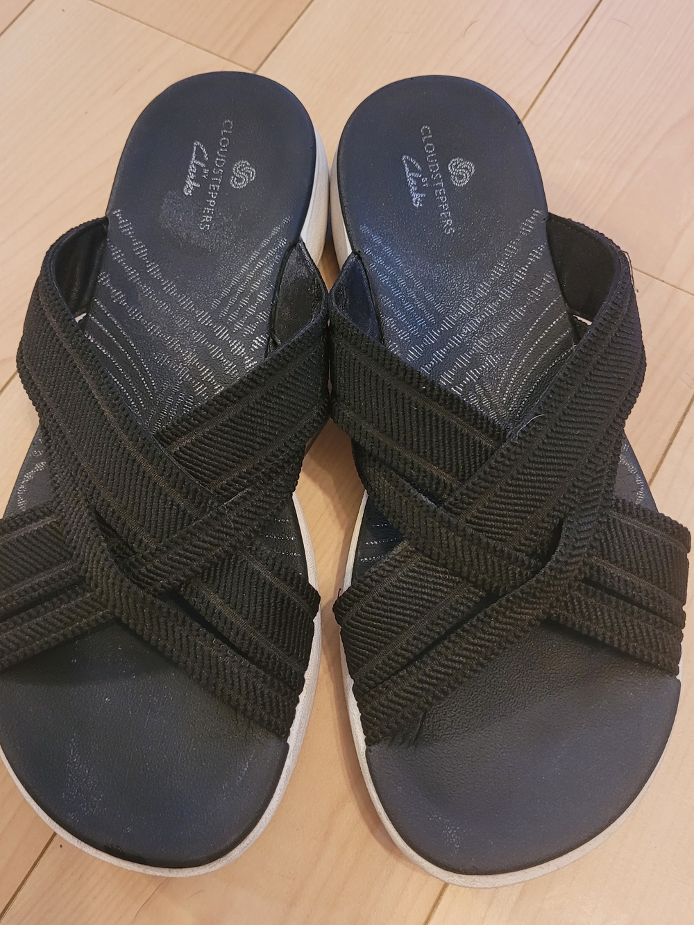 Cloudsteppers by Clarks Black Crisscross Slide Sandals